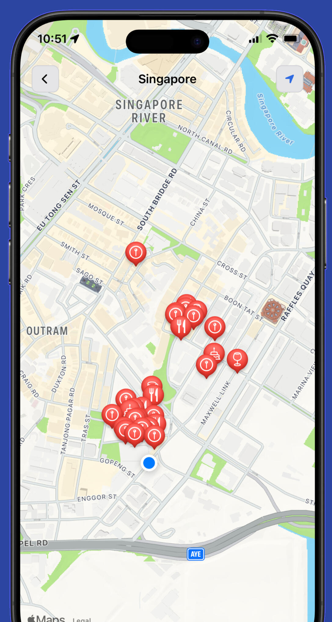 Nearby happy hours shown on the Hound map